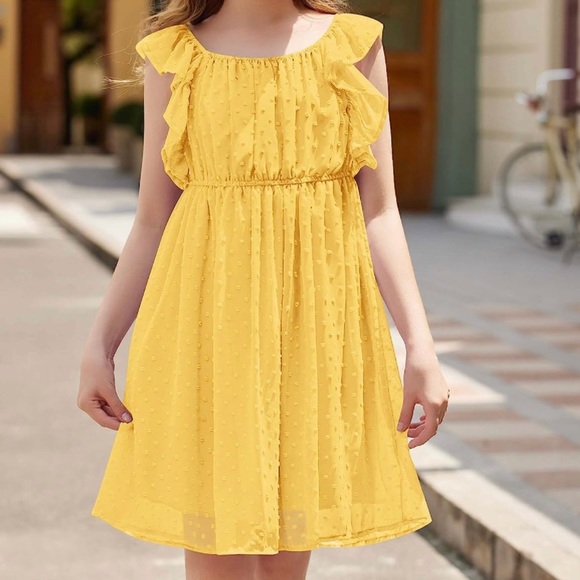 NWT Flypigs Yellow Flutter Sleeve Swiss Dot A-Line Dress Girls Size 12-13 Years - Picture 4 of 6